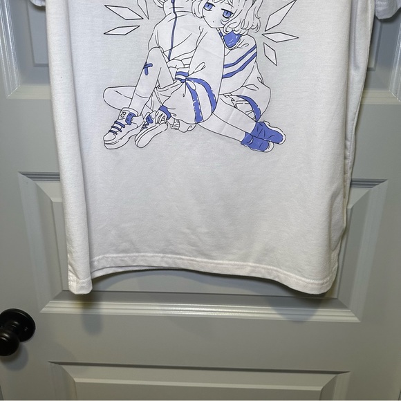 Romwe White Crew Neck Short Sleeve Anime Graphic Tee size M - Picture 7 of 10